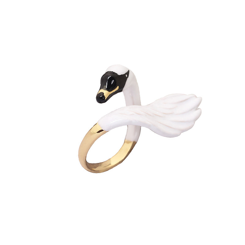 Elegant Swan Enamel Ring