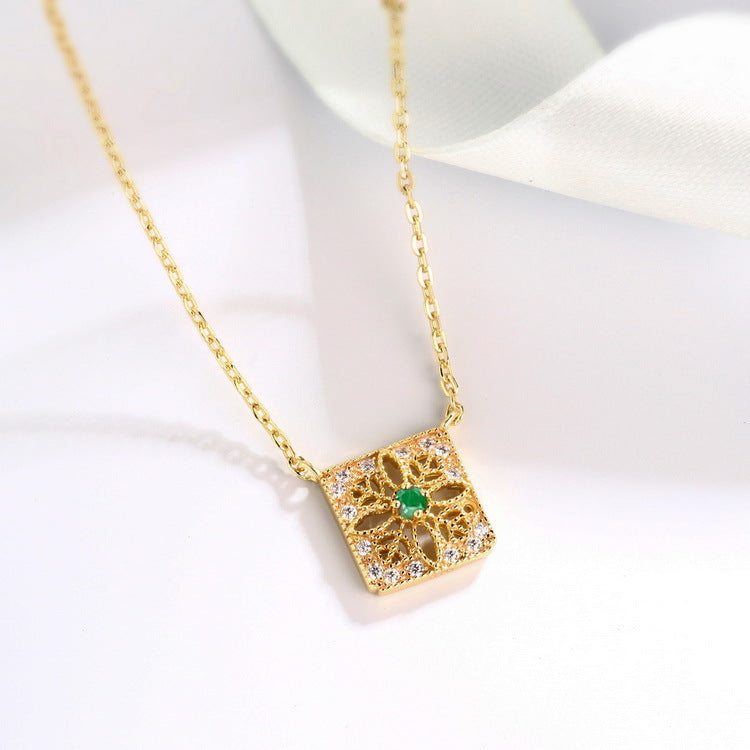 Carved Square Emerald Necklace