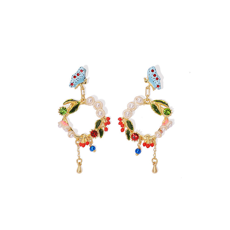 Butterfly Pearls Enamel Earrings