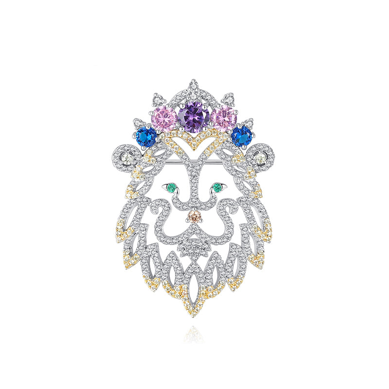 Colorful Crown Lion Brooch