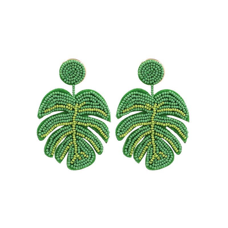 Bohemian Palm Leaf Beaded Earrings