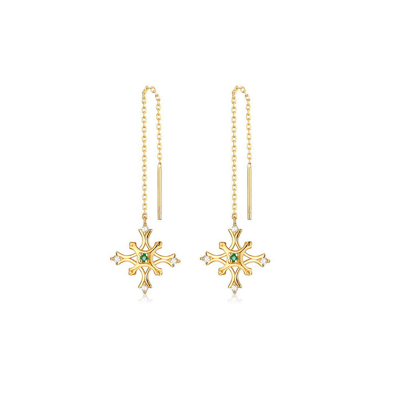 Gold Snowflake Emerald Earwire Earrings