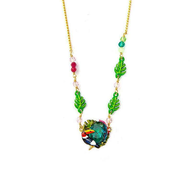Tropical Lovebird Enamel Necklace