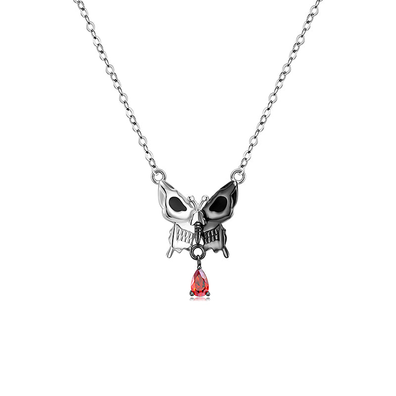 Blood Dripping Butterfly Skull Necklace