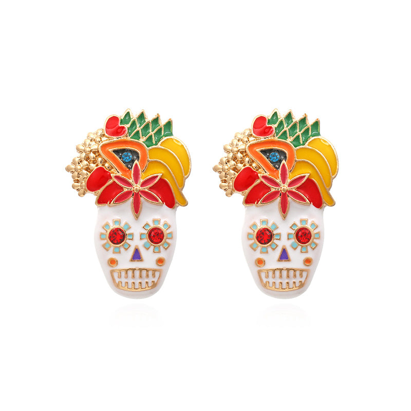 Tropical Fruit Skull Enamel Earrings