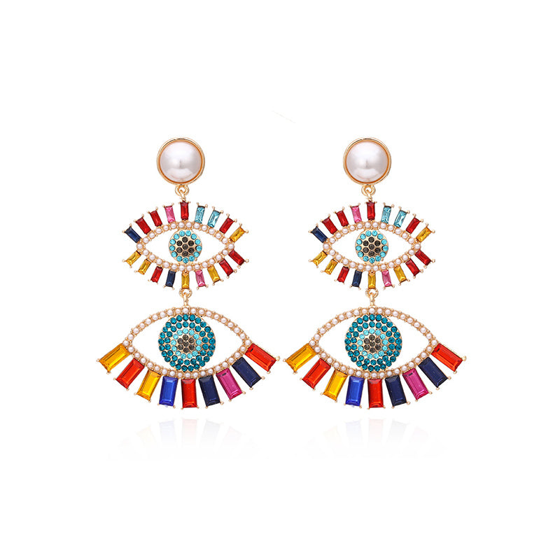 Double Layer Colored Evil Eye Earrings