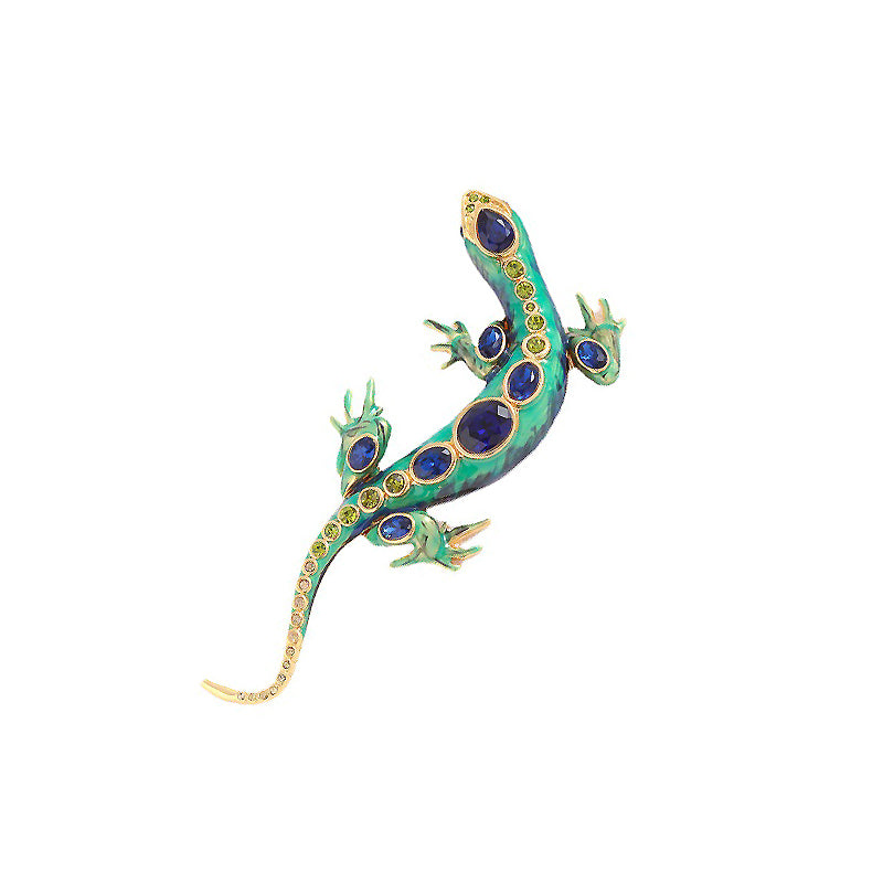 Green Lizard Enamel Brooch