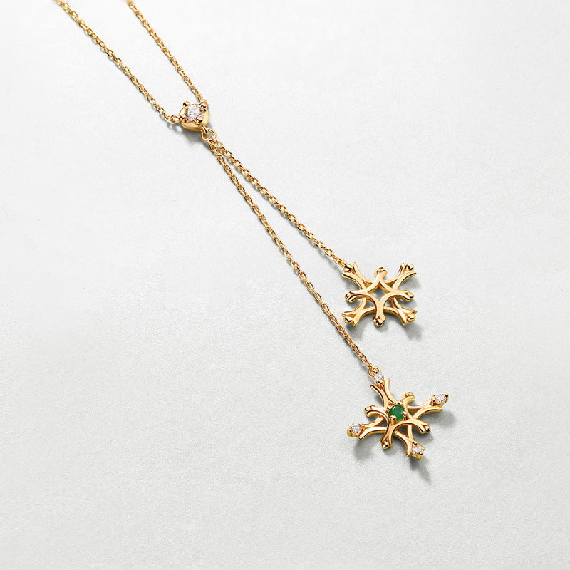 Gold Snowflake Emerald Necklace
