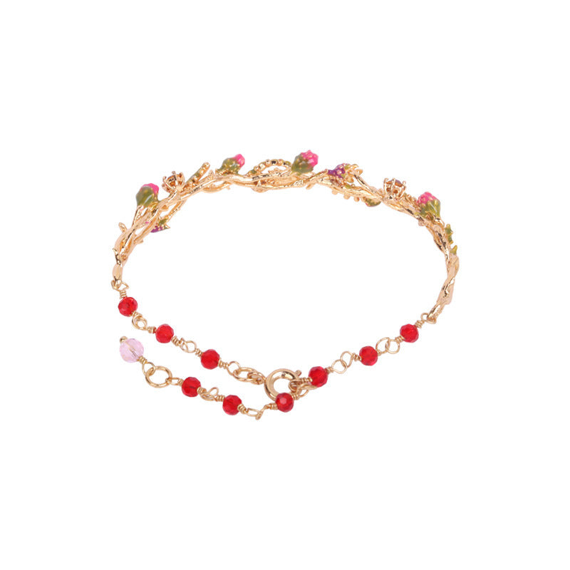 Raspberry Flower Vine Enamel Bracelet