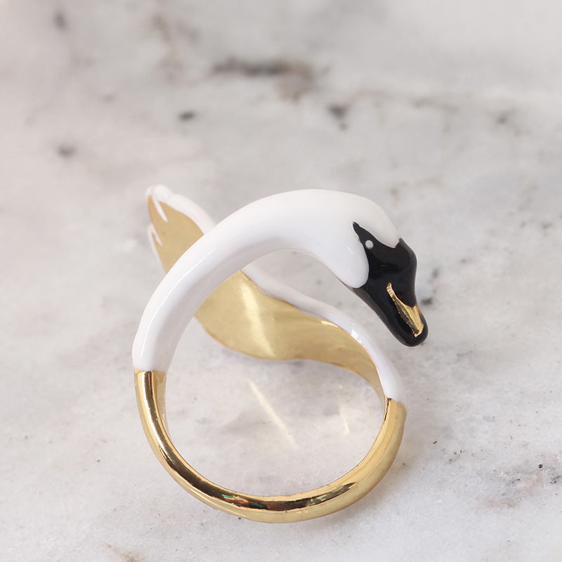 Elegant Swan Enamel Ring