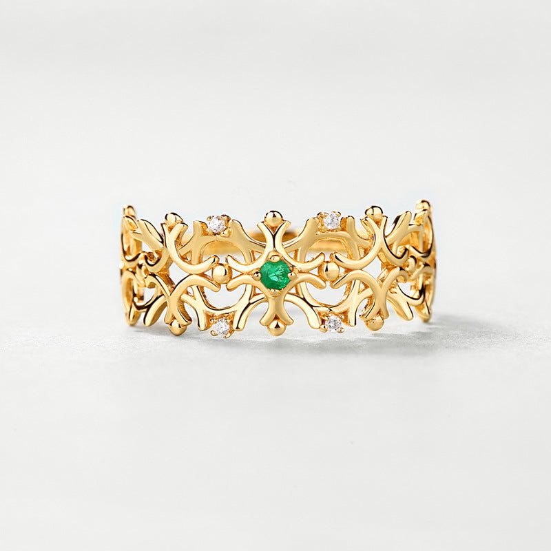 Gold Snowflake Emerald Ring