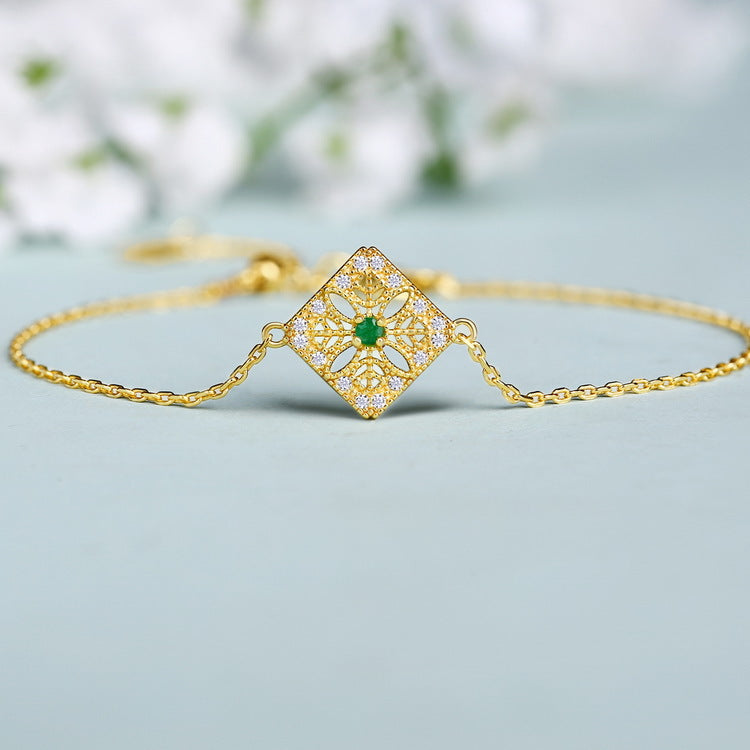 Carved Square Emerald Bracelet
