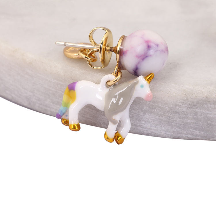 Unicorn Asymmetrical Enamel Earrings