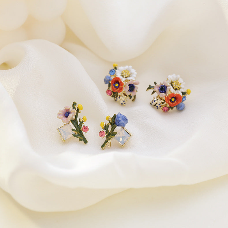 Flower Bouquet Enamel Earrings