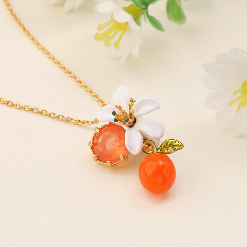 Orange Blossom Enamel Necklace