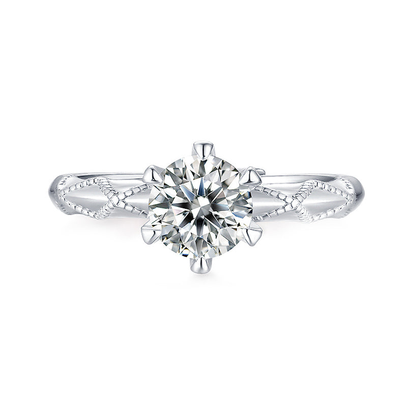 Checkered Relief Loop Moissanite Ring