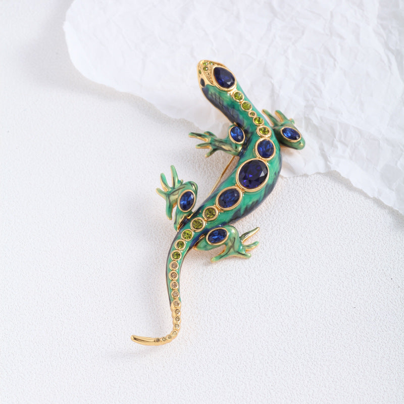 Green Lizard Enamel Brooch