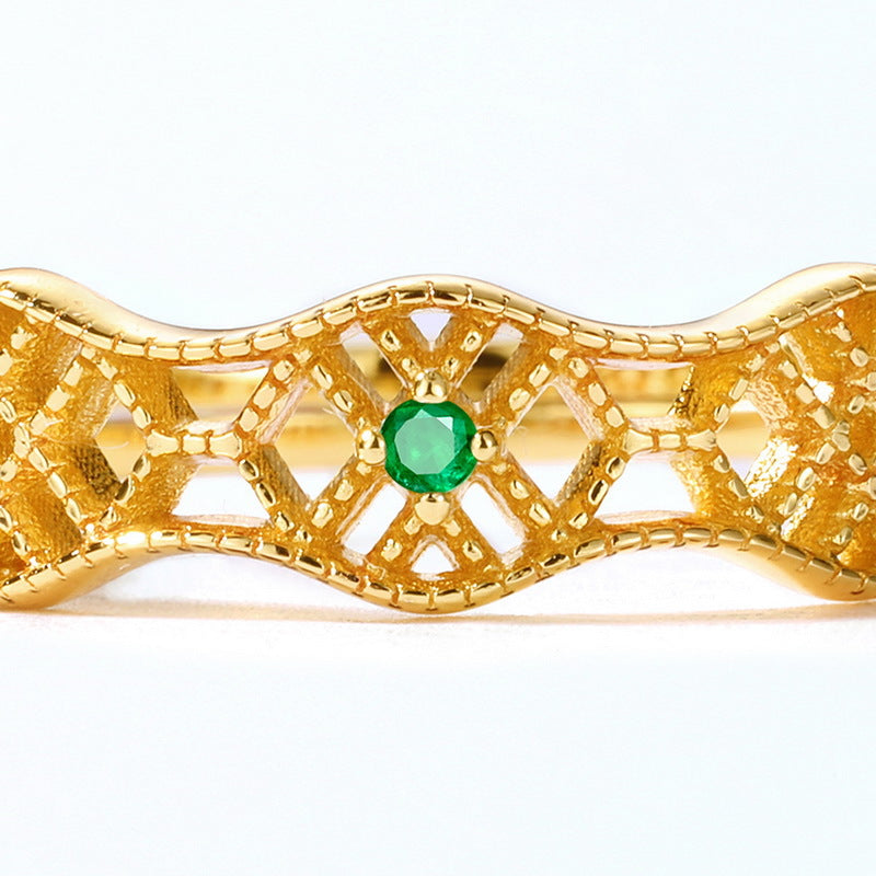 Openworked Grid Emerald Ring