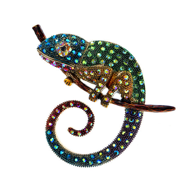 Large Lizard Chameleon Enamel Brooch