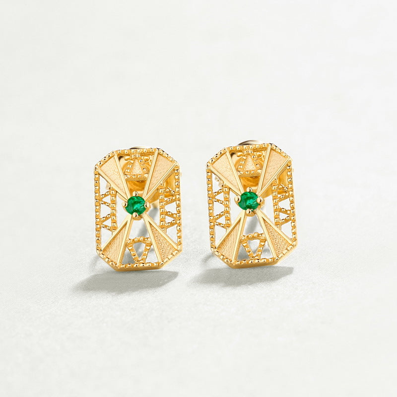 Vintage Rectangular Emerald Earrings