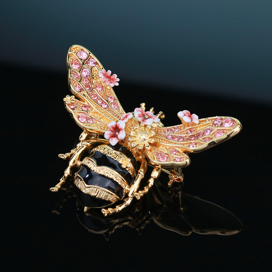 Bee Flowers Enamel Brooch