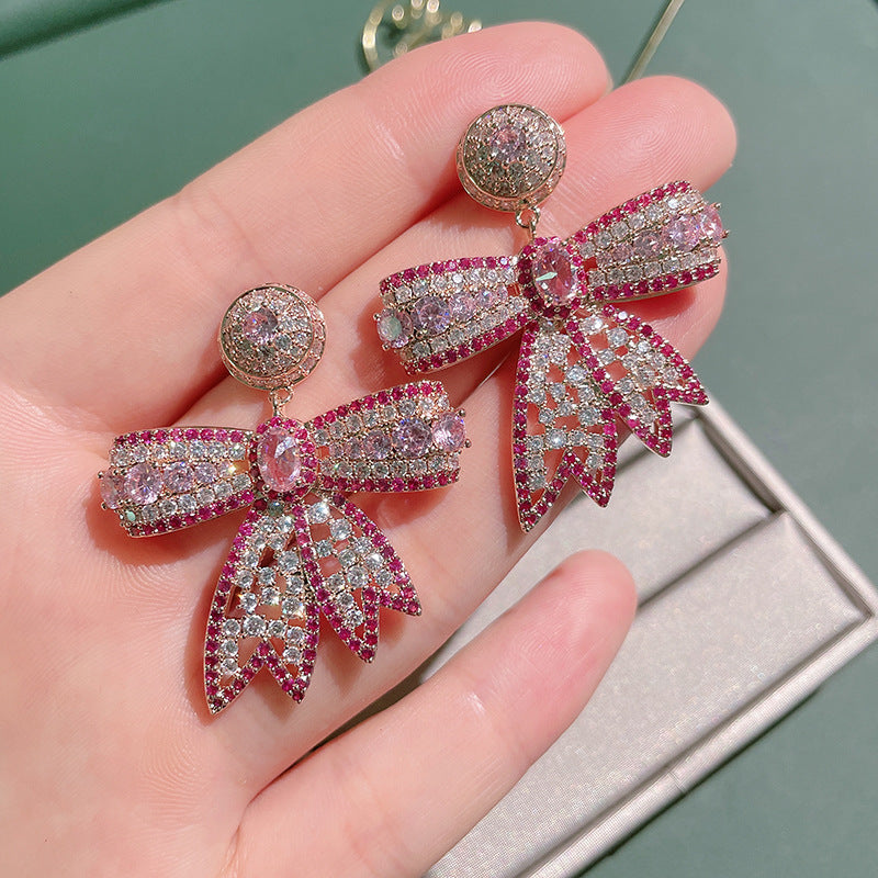 Large Pink Bow Earrings