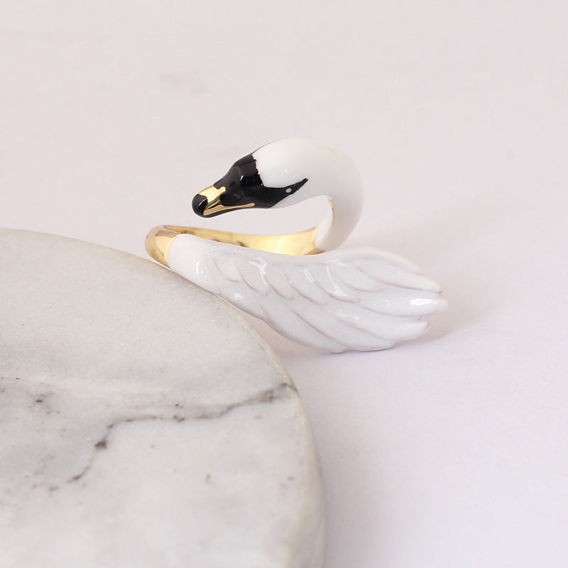 Elegant Swan Enamel Ring