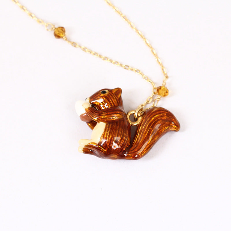Cute Squirrel Enamel Necklace