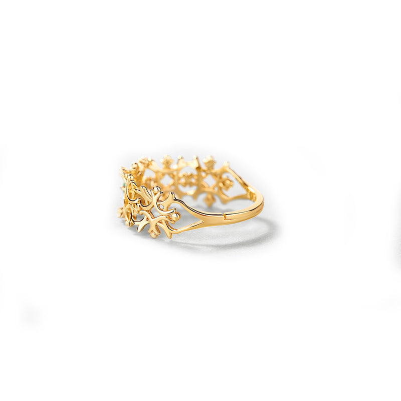 Gold Snowflake Emerald Ring