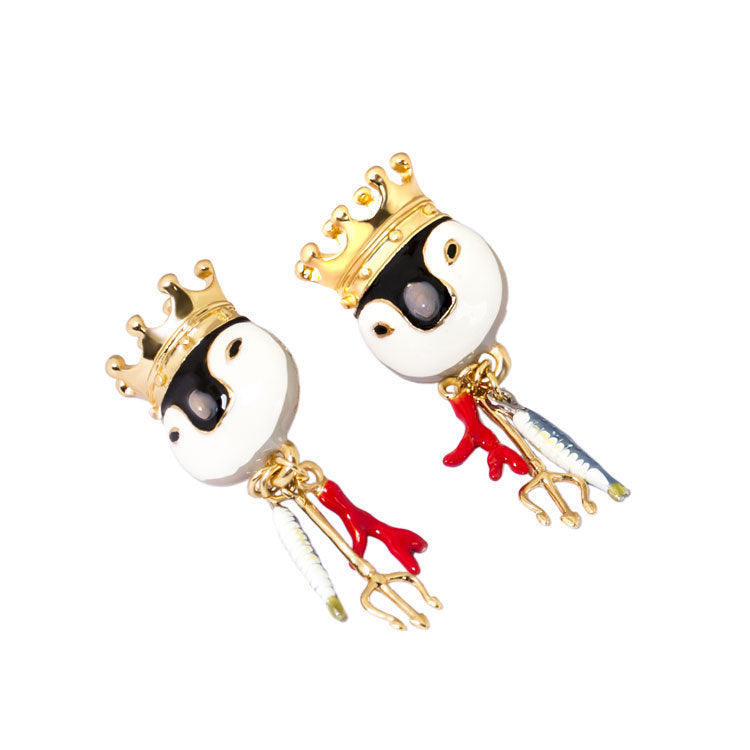 Crowned Penguin Enamel Earrings