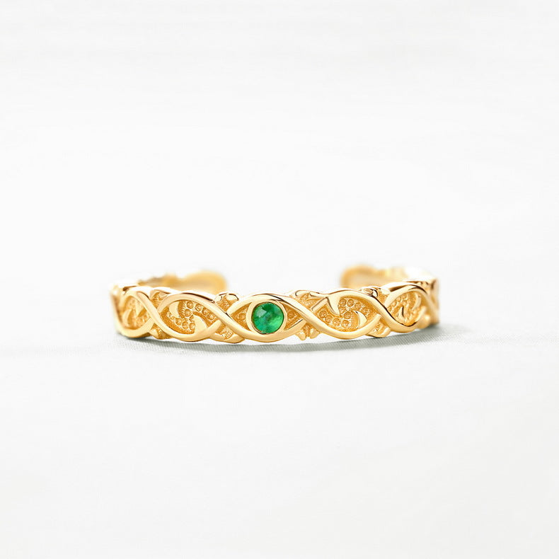 Vintage Vine Pattern Emerald Ring