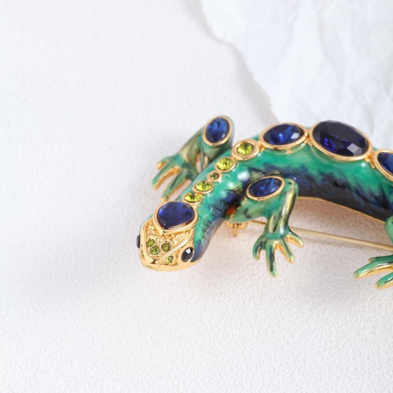 Green Lizard Enamel Brooch