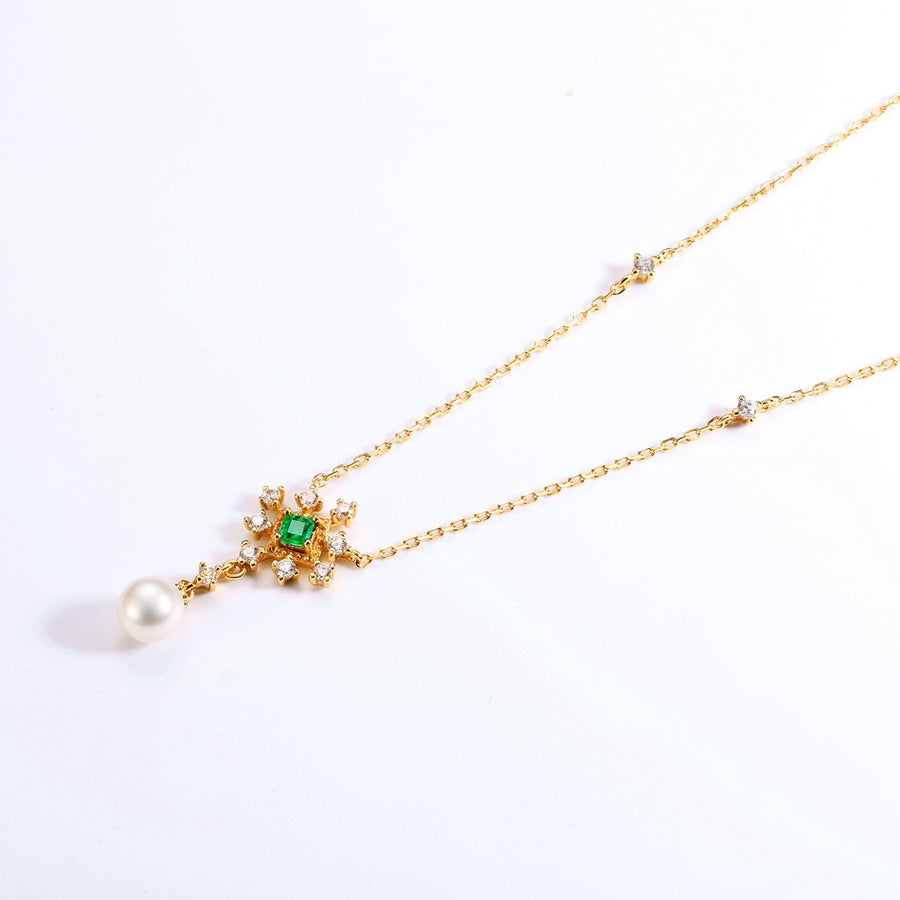 Snowflake Pearl Emerald Necklace