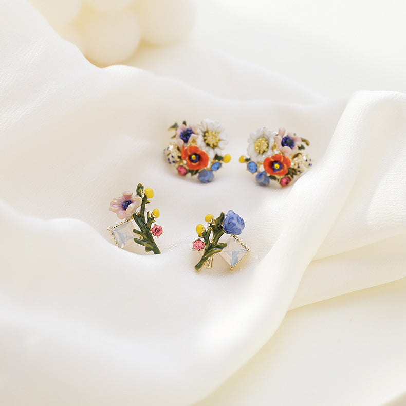 Flower Bouquet Enamel Earrings