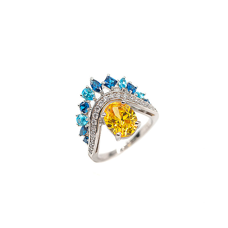 Van Gogh's "The Starry Night" Natural Citrine Ring
