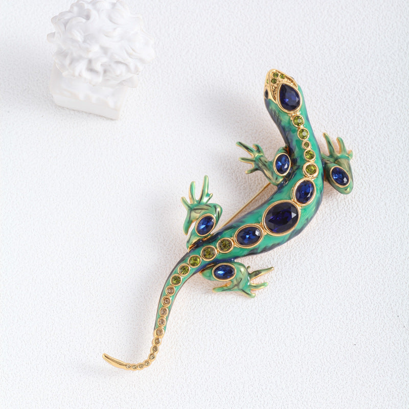 Green Lizard Enamel Brooch