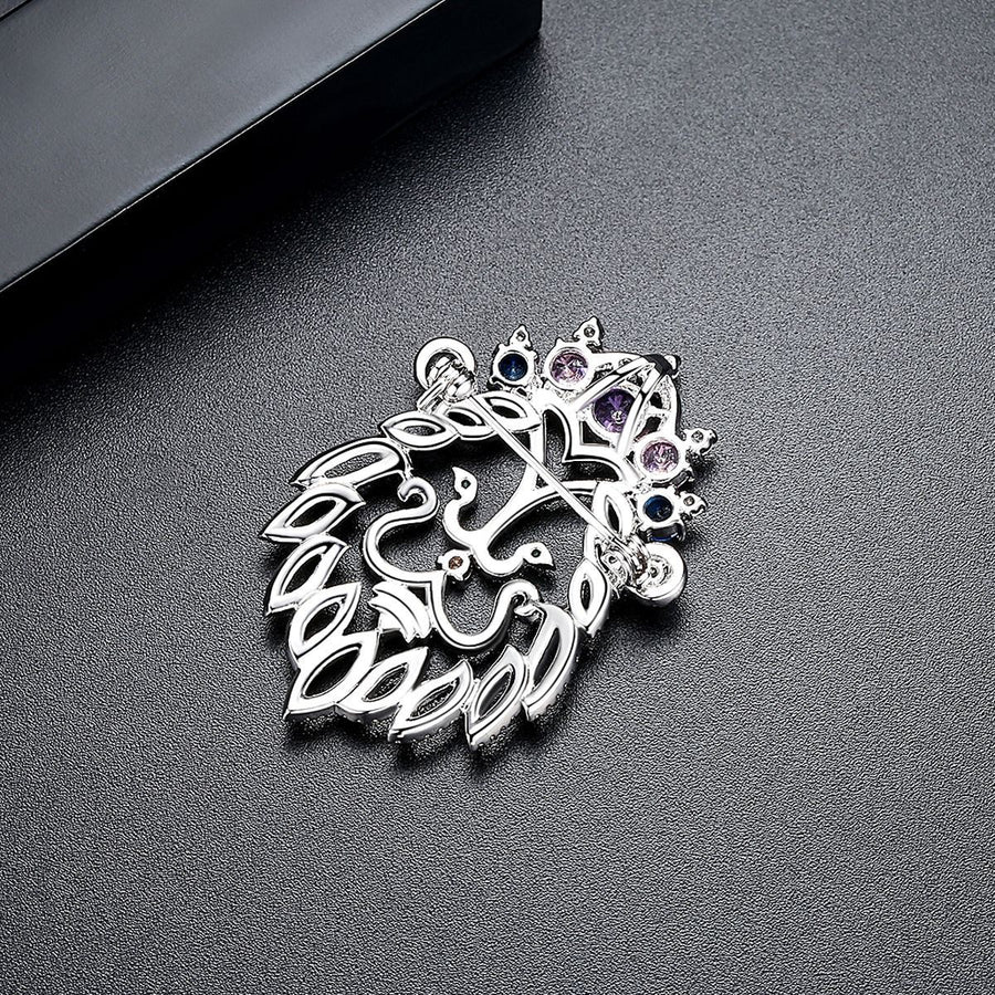 Colorful Crown Lion Brooch