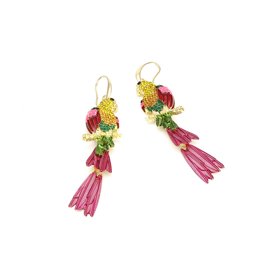 Pink Feather Parrot Earrings