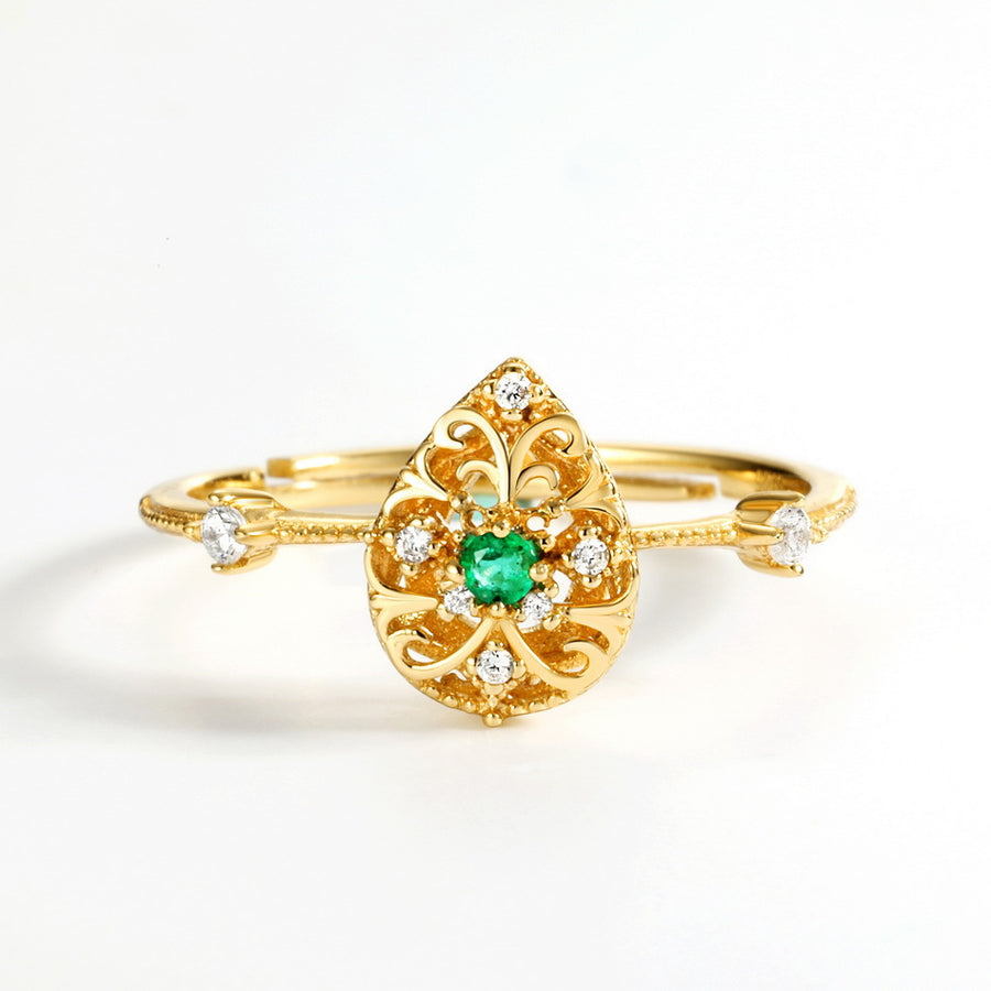 Water Drop Vine Emerald Ring