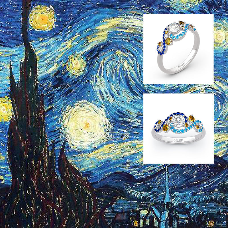 Van Gogh's "The Starry Night" Moissanite Ring