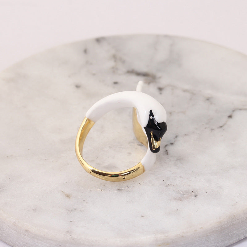 Elegant Swan Enamel Ring