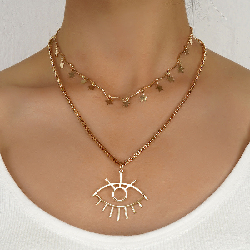 Star Openwork Evil Eye Double Layer Necklace
