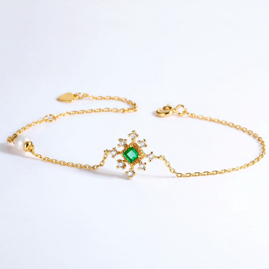 Snowflake Pearl Emerald Bracelet