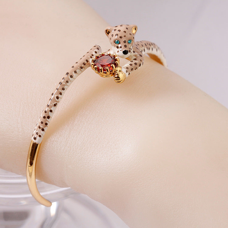 Leopard Opened Enamel Bracelet