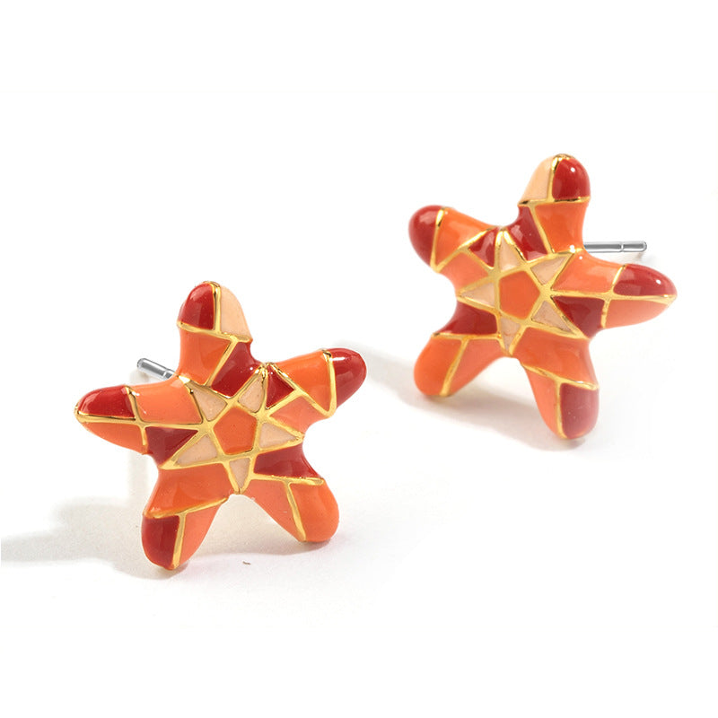 Color Clashing Starfish Enamel Earrings