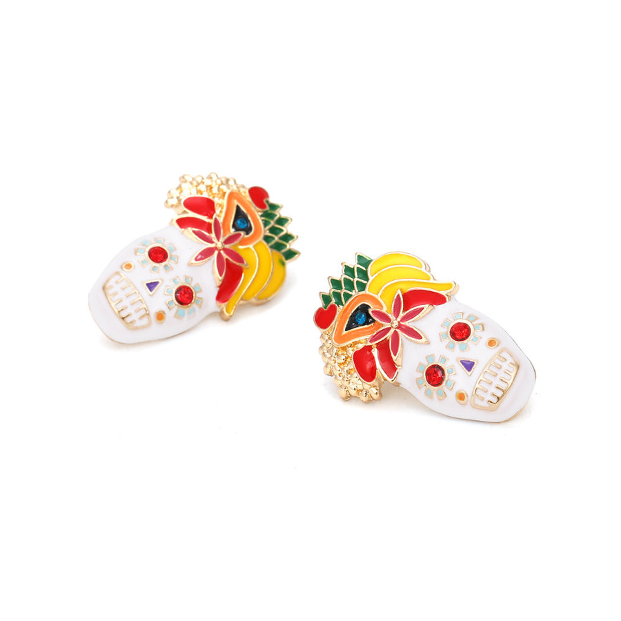 Tropical Fruit Skull Enamel Earrings