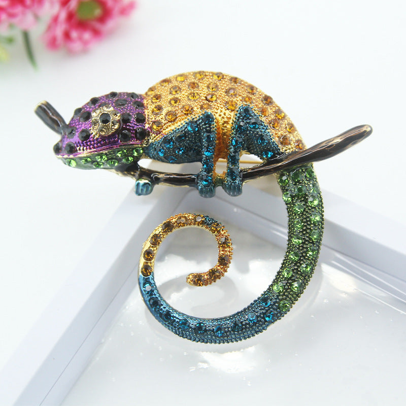 Large Lizard Chameleon Enamel Brooch