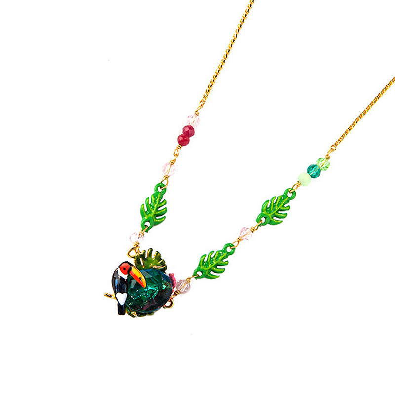 Tropical Lovebird Enamel Necklace