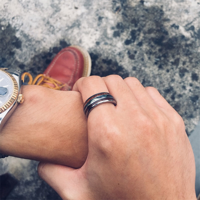 Hawaiian Acacia Wood Shell Men's Ring