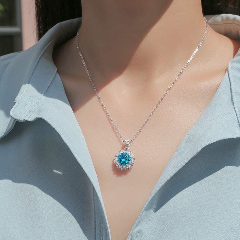 Glacier Blue Necklace Bracelet Moissanite Set